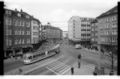 Dreiecksplatz, 1965. Blick aus Richtung Bergstraße. Im Hintergrund links das Kaufhaus Merkur.